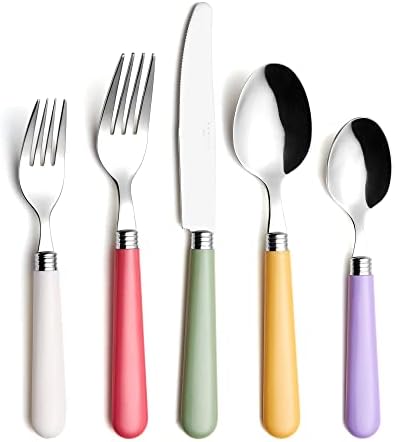 ANNOVA Silverware Set 20 Pieces Stainless Steel Cutlery Color Handle Flatware - 4 x Dinner Knife; 4 x Dinner Fork; 4 x Salad fork; 4 x Tablespoon; 4 x Teaspoon (Mix Solid) by LivingNecessities