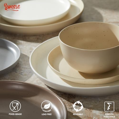 Sweese Dinnerware Sets Service for 4, 12 pcs Matte Speckled Glaze Plates and Bowls Sets, Handmade Ceramic Dish Set, Highly Chip and Crack Resistant Modern Plate Set, Multi-color - Image 3