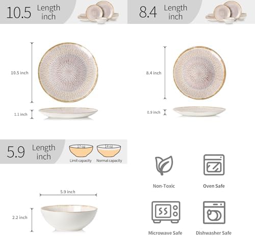 DOMICREVERY Ceramic Dinnerware Sets for 4, 12 pcs Plates and Bowls Sets - Image 3