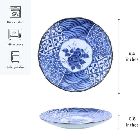 EAST table Japanese Style Porcelain Plates Set of 6, Blue Pattern - 6.5 Inch Dessert Plates for Appetizer Salad Dishes - Microwave/Dishwasher/Freezer Safe, Made in Japan - Image 3