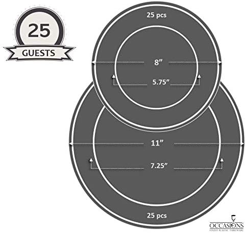 " OCCASIONS " 80 Plates Pack,(40 Guests) Extra Heavyweight Vintage Wedding Disposable/Reusable Plastic Plates 40 x11'' Dinner +40 x 8.25'' Salad/Dessert Plate (Chatesau Light Gray)