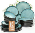 Pokini Stoneware Dinnerware Sets for 4, 16Pcs Ceramic Plates and Bowls Sets by Pokini