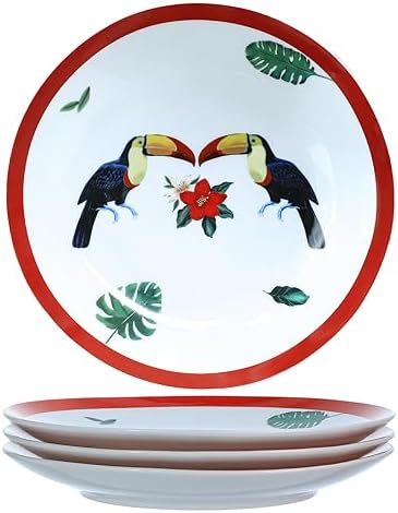 Colias Wing 8 Inch Flower Bird Pattern Stylish Design Ceramic Salad/Pasta/Fruit/Appetizer/Dessert Dishes Holiday Plates Christmas Dinner Plates-Set of 4-Toucan - Image 2