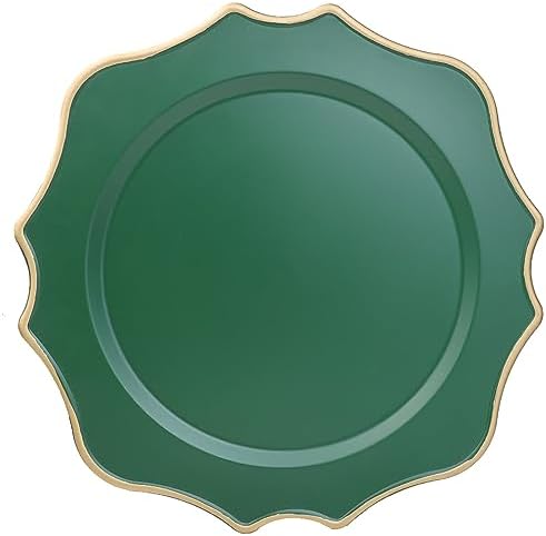 Set of 12 Green Chargers for Dinner Plates, 13 Inch Scalloped Plastic Decorative Table Charge Service Plates for Wedding, Holiday, Thanksgivng, Christmas by Omuriko