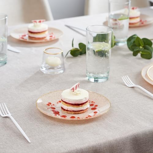 PLASTICPRO 32 Pack Elegant Disposable Plastic Plates Combo Set Includes 16 Dinner Plates and 16 Salad Plate Heavy Duty Fancy Party Plates Pink Granite Plate with Gold rim - Image 2