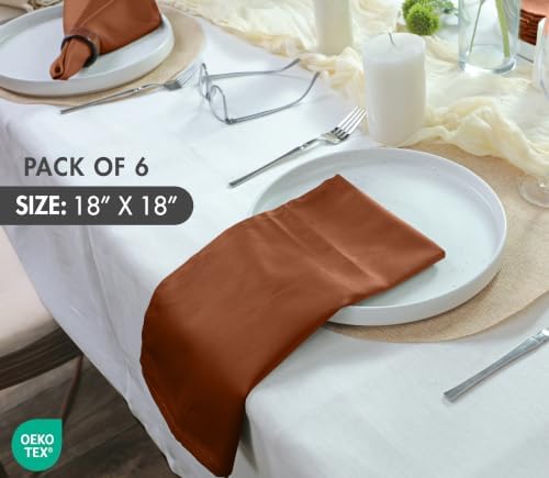 Ruvanti Cloth Napkins Set of 6, Cotton Enrich 18”x18” - Rust - Image 4