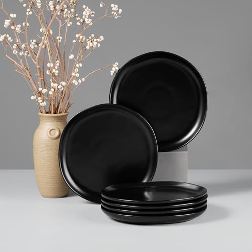 HaWare Stoneware Salad Plates Set of 6, 7.9” Heavy Duty Ceramic Plates, Reactive Glaze Dinnerware for Home Restaurant, Chip and Scratch Resistant, Microwave and Dishwasher Safe, Matte Black by HaWare