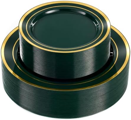 BESTVIP 100PCS Green with Gold Plastic Plate by Bestvip