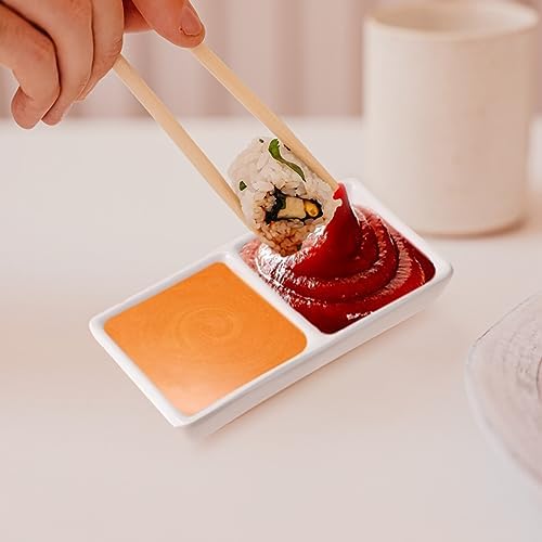 Kichvoe Ceramic Divided Sauce Dish 2-Compartment Appetizer Serving Tray - Image 4