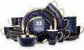 Stone Lain Florian Modern Porcelain Dish Set, 32-Piece Dishes for 8, Gold and Blue by Unknown