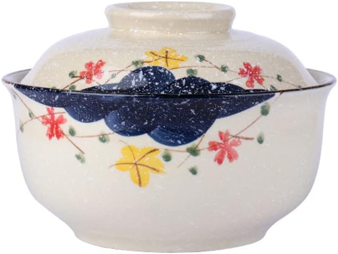 6.5 inch Retro Ceramic Ramen Bowl with Lid,Japanese Style Personalized Dinnerware For Noodle Rice Porridge Soup Fruit Sala (6.5inch, B)