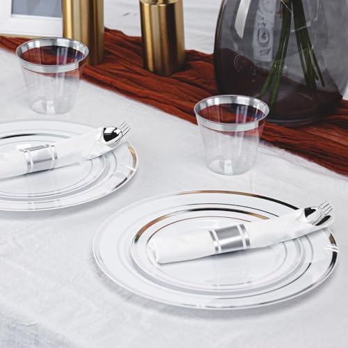 N9R 350PCS White Silver Plastic Plates, Disposable Dinnerware Set for Party - Image 5