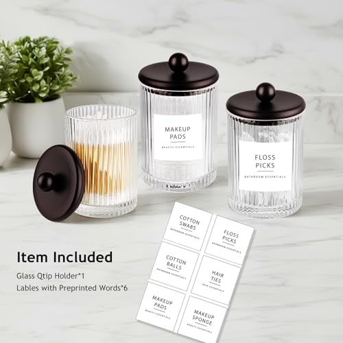 SheeChung 1 Pack Bronze Ribbe Glass Qtip Holder with Metal Lids - Image 3