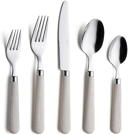 ANNOVA Silverware Set Stainless Steel Colorful Tableware Kitchen Flatware Set Utensils, Includes Dinner Knives, Forks, Spoons, Salad Forks & Dessert Spoons (Wood, 20 Pieces) by LivingNecessities