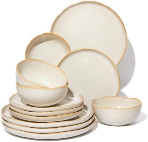 Pokini Stoneware Dinnerware Sets for 4, 12Pcs Ceramic Plates and Bowls Sets - Image 2