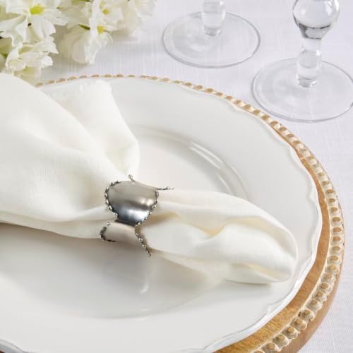 SARO LIFESTYLE Beaded Edge Metal Napkin Rings (Set of 4) - Classic Design Napkin Holders with Scalloped Rim for Formal Dining, Holiday Tables, Dinner Parties, and Special Occasions, Pewter - Image 3