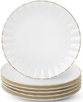 BTaT- White Dessert Plates, Set of 6, 8 inch, White Porcelain with Gold Trim, Small Plate, Small Appetizer Plates by BrewToATea