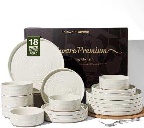 Stoneware Dinnerware Sets, Plates, Bowls, Dishes Set for 6 by FamiwarePremium