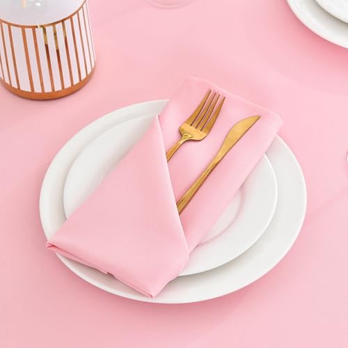 Wolkemer Set of 4 Pink Cloth Napkins 17 x 17 Inches Solid Washable Polyester Dinner Napkins with Hemmed Edges for Dinners Parties Weddings Banquets Events Table Decoration - Image 3
