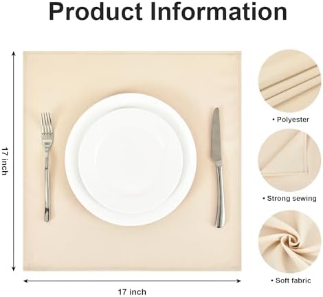 Wolkemer Set of 4 Beige Cloth Napkins 17x17 Inches Washable Dinner Napkins - Image 5