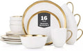 Stone Lain Modern Poreclain 16 Piece Dinnerware Set, Plates and Bowls Set, Dish set for 4, White And Golden Rim by Unknown