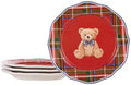 Bico Blue Ribbon Teddy Bear Scalloped Salad Plates Set of 4, 8.75 Inch Ceramic Dessert Plates for Salad, Appetizer, Side Dishes, Microwave and Dishwasher Safe, Gift for Housewarming and Christmas by Bico