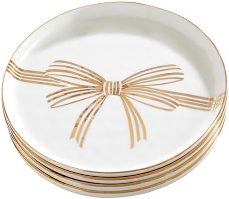 Santa Barbara Design Studio Christmas Appetizer Plates - Set of 4 Small Ceramic Plates, 5.25" Diameter, Gold Metallic Bow by SantaBarbaraDesignStudio