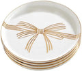 Santa Barbara Design Studio Christmas Appetizer Plates - Set of 4 Small Ceramic Plates, 5.25" Diameter, Gold Metallic Bow by SantaBarbaraDesignStudio