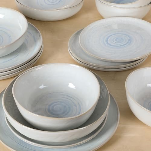 Gibson Elite Auckland Blue Swirl Stoneware Reactive Glaze 16 Piece (Service for 4) Plates and Bowls Dinnerware Set - Image 2