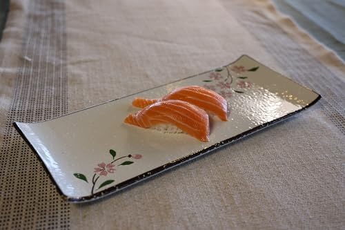 12" Rectangular Plates - Long Serving Trays for Sushi, Pasta, Chips, Appetizer, Cake - Ceramic Rectangle Platter for Party, Restaurant, Banquet (4Pack, Pink Sakura) - Image 2