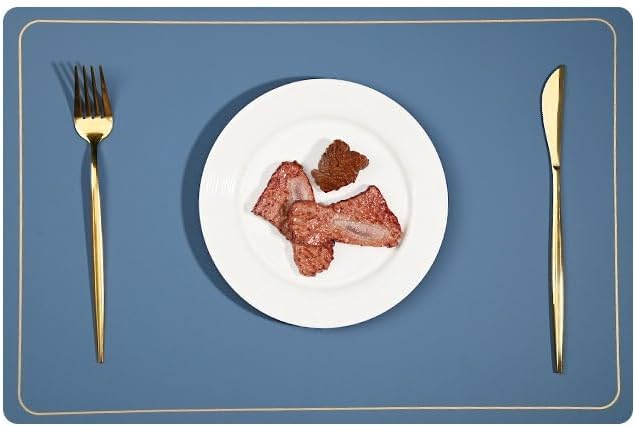 PU Leather Placemats Set of 4 - Waterproof Heat Resistant Dining Table Mats - Minimalist Non-Slip Coasters for Plates & Bowls 18x12 Inches (Blue)