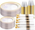 WELLIFE 210PCS Clear-Gold Plastic Plates - Dinnerware Sets for 30 Guests - 60 Disposable Plates, 90 Plastic Silverware, 30 Cups, 30 Napkins for Party by WELLIFE