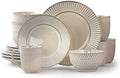 Elama Market Finds 16 Piece Round Stoneware Dinnerware Set in Embossed White by Elama