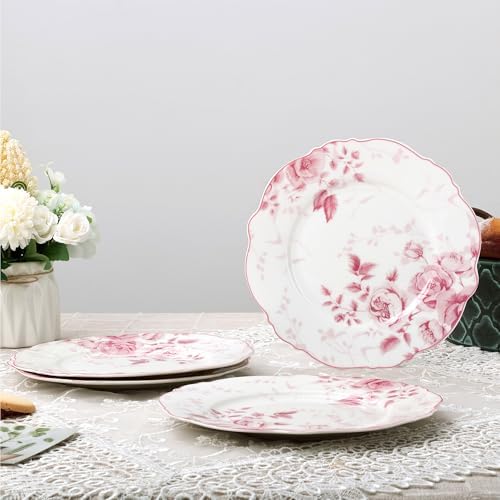 fanquare 8.5 Inch Pink Floral Porcelain Dessert Plate Sets of 4 - Image 4