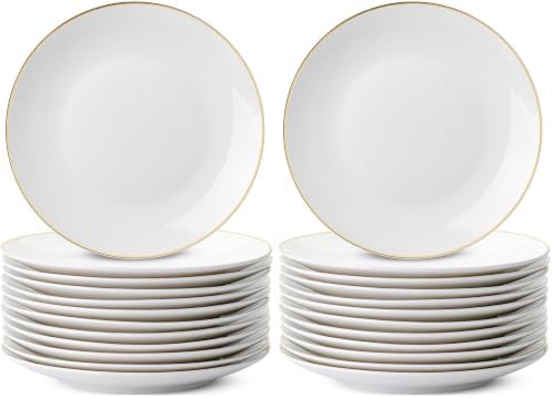 BTaT- White Dessert Plates with Gold Rim, Set of 12, 8", Porcelain, Small Plates for Appetizers (Pack of 2) by BrewToATea