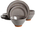 Gibson Elite Terranea Round Reactive Glaze Terra Cotta Dinnerware Set, Service for Four (12pcs), Grey by GibsonHomewares