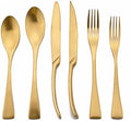 Golden Silverware Set, 6 Pieces 304 Stainless Steel Eating Utensil Set with Gift Box, Include Knife, Forks and Spoons, Matte Polished Flatware Set for 1, Dishwasher Safe, Gold by Uniturcky