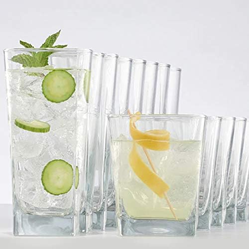 Le'raze Everyday Drinking Glasses Set of 8 Drinkware Kitchen Glasses for Cocktail, Iced Coffee, Beer, Ice Tea, Wine, Whiskey, Water, 4 Tall Highball Glass Cups & 4 Short Old Fashioned.