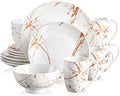 LOVECASA White Dinnerware Sets for 4, 16 Piece Porcelain Dish Set Plates and Bowls Sets, Gold Splash Glaze Ceramic Dinner Set with Mugs, Dishwasher Microwave Safe by LOVECASA