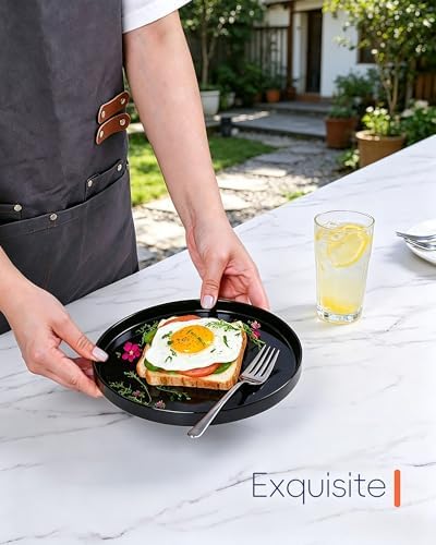 LaGlint 8 Inch Salad Plate Set of 6, Black Opal Glass Round Plates - Image 2