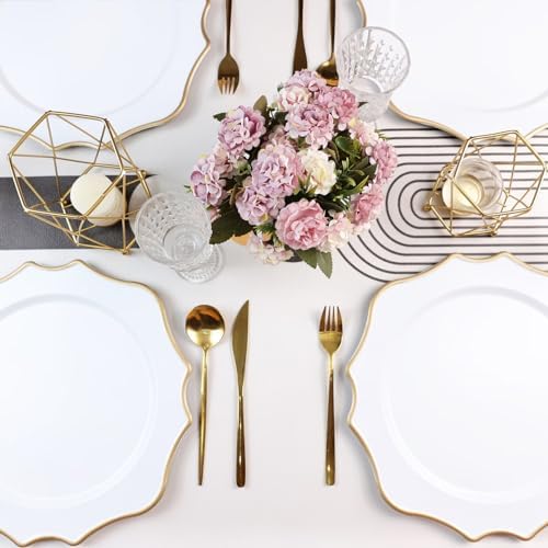 White Chargers for Dinner Plates, 13 Inch Scalloped Plastic Decorative Table Charge Service Plates Set of 6 for Wedding, Holiday, Thanksgivng, Christmas - Image 5