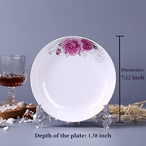 5 Pack Ceramic Plates with Rose Pattern, 7 inch Large Dessert Salad Porcelain Dinner Plates, Ceramic Dessert Dishes for Steak Pasta Pizza Appetizer (Dishwasher & Microwave Safe Plates) - Image 2