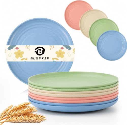 Small Plates 5.7 Inch, Wheat Straw Plates Sets of 8 - Colorful by BUSOKIP