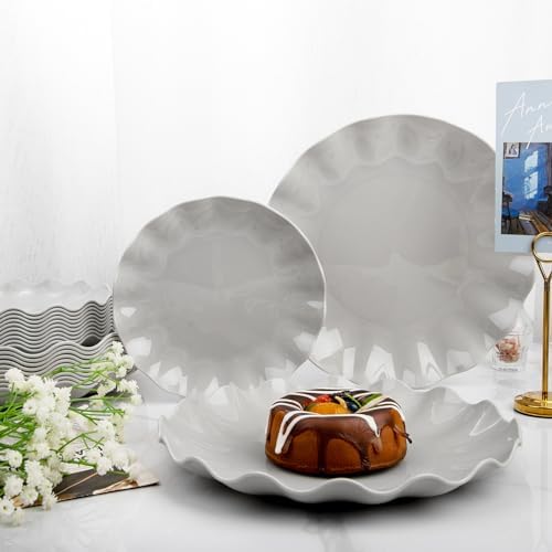 LIYH 24Pcs Grey Plastic Plates Reusable Unbreakable Dinner And Salad Set - Image 5