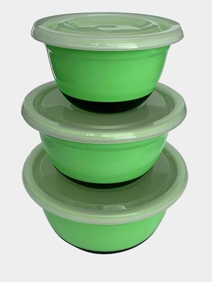 Crisp 6-Piece Mixing Bowl Set with Non-Slip Base – Durable, BPA-Free Plastic, Dishwasher Safe, Green – Made in USA