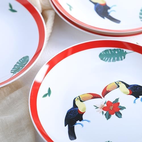 Colias Wing 8 Inch Flower Bird Pattern Stylish Design Ceramic Salad/Pasta/Fruit/Appetizer/Dessert Dishes Holiday Plates Christmas Dinner Plates-Set of 4-Toucan - Image 6