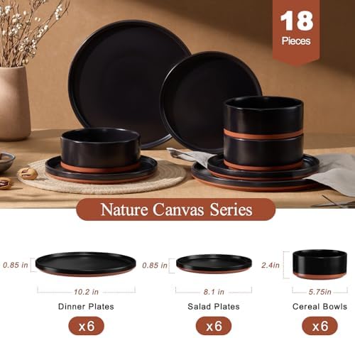LIANYU Plates and Bowls Sets, 18 Pieces Stoneware Dinnerware Set for 6 - Image 2