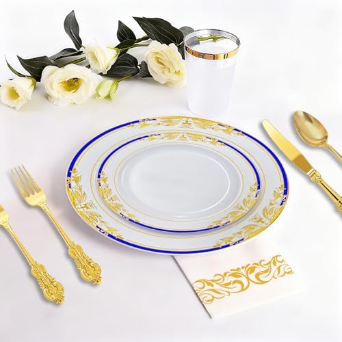 White Gold Disposable Plastic Plates, Heavy Duty Disposable Dinner Ware Set - Image 4