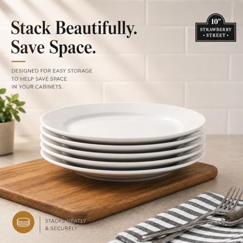 10 Strawberry Street Simply White 10.5" Round Dinner Plate, Set of 6 - Image 4