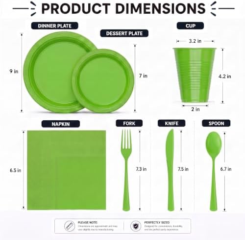 350 Pcs Lime Green Plastic Plates for Party Lime Green Disposable Plates Set 50 of Each 9 Dinner Plate Set 7 Dessert Plate Cups Napkins & Cutlery Plastic Dinnerware Set Exquisite - Image 3